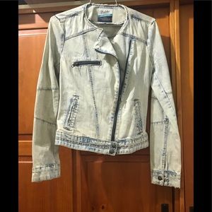 Zara Denim Acid Wash Moto Jacket sz M